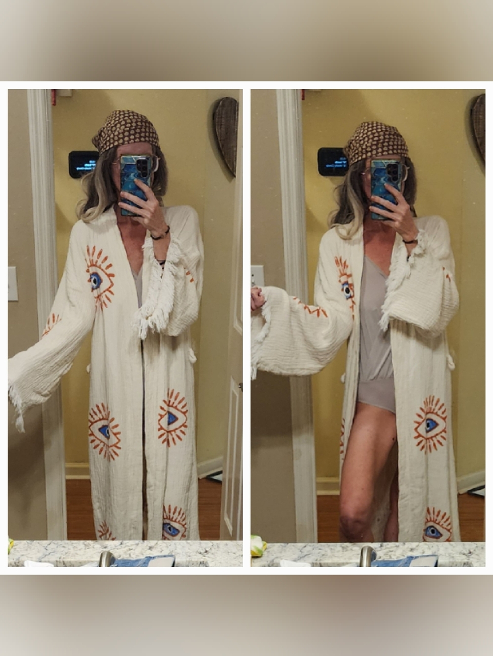 Muslin Robe Awake Evil Eye 100% Turkish Cotton Kimono Robe Duster Cardigan Cover